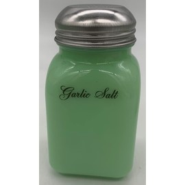 Spice Jar - Square Stove Top Shaker - Rosso Exclusive - Jadeite w/Script Letters - American Made - Mosser Glass USA (Garlic Salt)