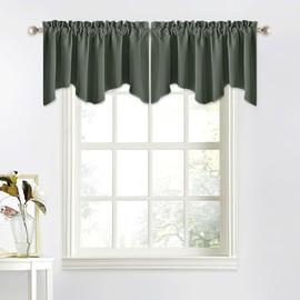 NICETOWN Small Valances for Living Room, Bathroom Window Topper Kitchen Valances for Small Windows, Scalloped Short Window Tiers (52x18 Inch, Dark Mallard, 2 Panels)