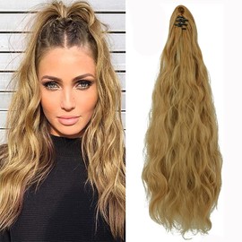 ZAIQUN Ponytail Extension Mini Jaw Claw 18" 24" Curly Wavy Straight Clip in Hairpiece One Piece A Jaw Long Pony Tails for Women(24Inch Ash Blonde Mix Giner)