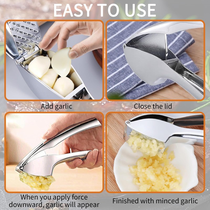 Premium Garlic Press, Heavy Duty Easy-to-Clean Garlic Mincer & Crusher,