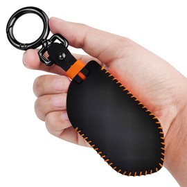 Tukellen for Kia Leather Key Fob Cover Compatible with 2023 2024 2025Telluride, 2025 K4 K5, 2024 2025 Sorento EV9, 2025 Carnival，5 Buttons Key Fob (Black (Orange Wire))