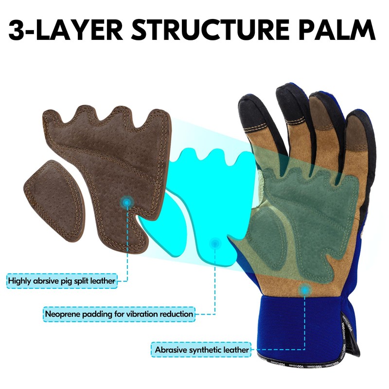 Vgo... Winter Work Gloves Waterproof Touchscreen in Leather, Thermal Safety