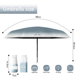 Sykerout Gradient Umbrella, Mini Umbrella, Pocket Umbrella, Compact Umbrella, Mini Foldable Travel Umbrella, Small, UV Umbrella, Haze Blue