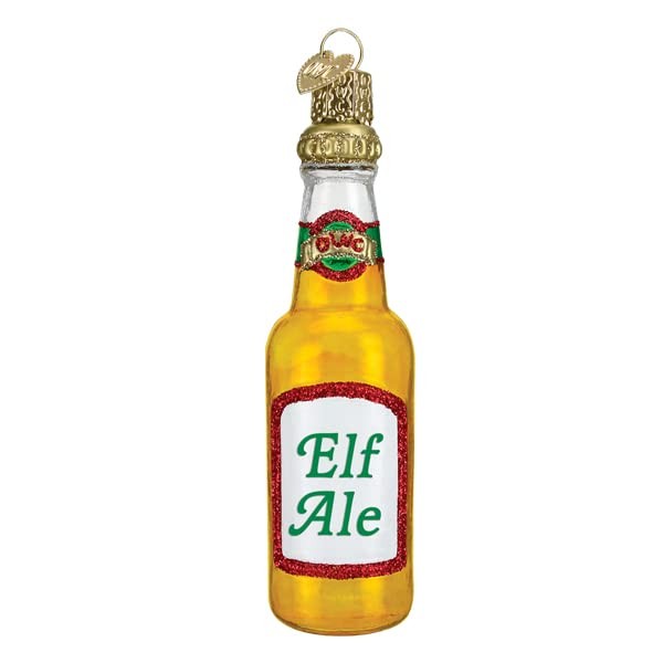 Old World Christmas Elf Ale Beer Bottle Glass Blown Ornament