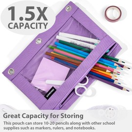 SPACEMATE Binder Pencil Pouch Case for 3 Ring Binder School Supplies, Clear Zipper Pen Case Bag for Girls Boys Women Men Adults, 1 Pack, Purple