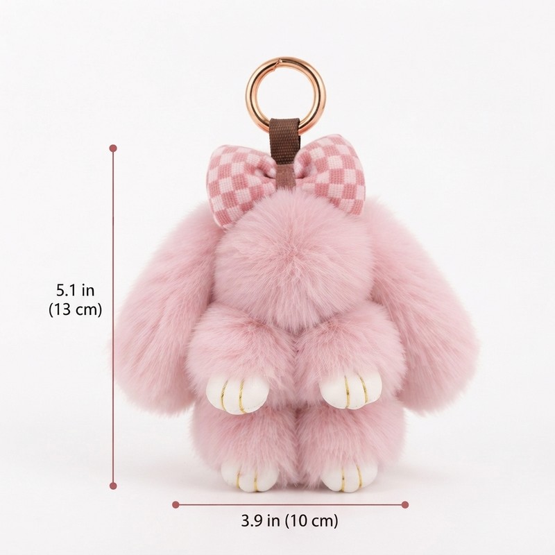 Fluffy Bunny Keychain for Holiday Gifting – Cute Bow Rabbit