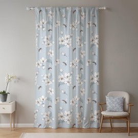 ggaimwf Curtain Flowers Nature Floral Blossom Bee Rustic Botanical Print Blue Window Treatment Rod Pocket Curtains for Bedroom Garden Country Cottage Curtains Tape Top 117x183cm 1 Panel