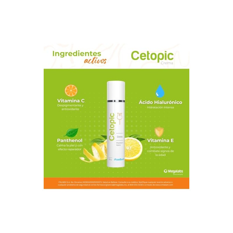 Cetopic Crema Vitamina Ácido Hialuronico Panthenol Antiedad Antioxidantes Antimanchas Manchas