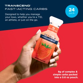 Transcend Foods Mini Strawberry Gel (.6 oz, Pack of 24) Fast-Acting Carb Gel Strawberry Flavor – Travel Size, Caffeine Free, Gluten Free