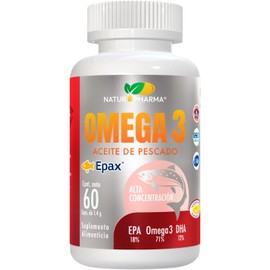 Suplemento Alimenticio NATUR PHARMA OMEGA 3 Aceite de pescado EPA 18% DHA 12% frasco con 60 softgel de 1.4 g c/u