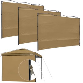 KAMPKEEPER Instant 10X10 Canopy Sidewalls with Zipper for Pop Up Canopy Frame, 3Pack Sunwalls fit 10' Outdoor Canopies with Straight Leg (Khaki)