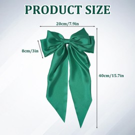 Hair Bow, Big Hair Bows for Women, Solid Color Bow Hair Clips with Long Ribbon, French Barrette Clip Soft Satin Silky Hair Bows Cute Gifts for Women Girls (Green)