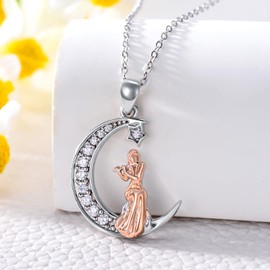 PROESS Flute Necklace 925 Sterling Silver Moon Flute Pendant Chain Music Jewelry for Women Flute Lover
