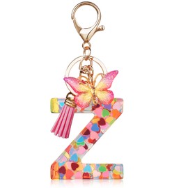 OSDUE Key Chain for Women, Alphabet Keyring, Girls Keyring, Pink Keyring, Butterfly Keyring Letter for Women Girls Birthday Gifts, Letter Z