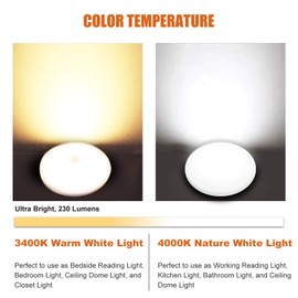 Facon 3-1/2'' LED RV Puck Light Super Slim Under Cabinet Light, 2-Packs Surface Mount Ceiling Dome Light with Push Switch, 12V DC Interior Light for RV Camper Trailer Motorhome, 4000K Cool White Light