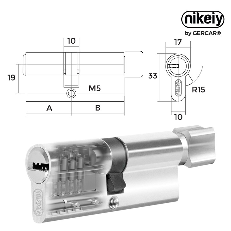GERCAR Profile Cylinder Lock Cylinder 45/45 Knob Cylinder Door Lock,