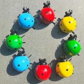 Cruis Cuka Metal Yard Art Garden Decor for Outside Cute Colorful Ladybugs Lawn Ornaments Wall Sculptures & Statues Outdoor Fence Decorations for Patio - Set of 8