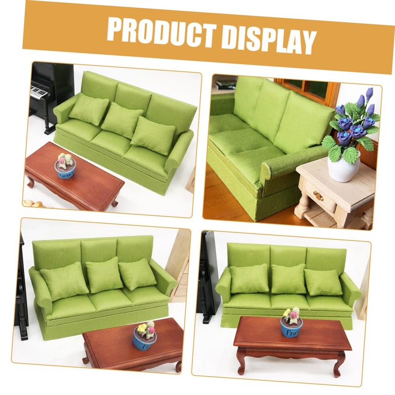 MINAOLULUS 1 Set Dollhouse Sofa 1:12 Scale Miniature Sofa Green