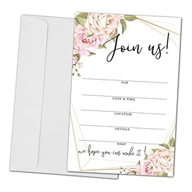 ZEDEV Join Us Invitation Cards - Floral Invite Cards for All Occasions, Wedding, Engagement, Reception, Retirement, Bridal or Baby Shower and Birthday Party - 25 Cards and 25 Envelopes - (joinus-013)