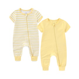 BIGBIGKISS Baby Boy Girl 2 Pack Romper Infant Short Sleeve 2 Way Zipper One Piece Jumpsuits Newborn Clothes 0-24 Months