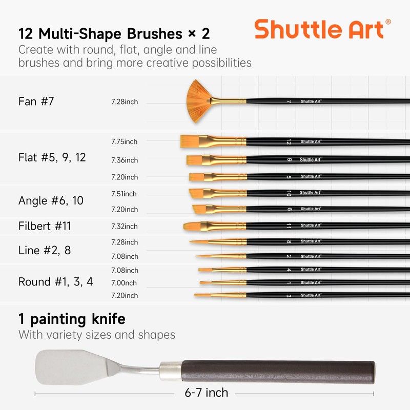 Shuttle Art 100 Colors Acrylic Paint, 2oz/60ml Bottles, Include 2