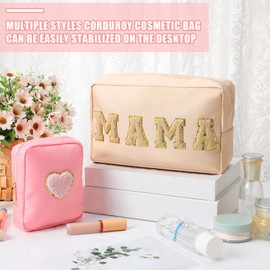 Hoolerry 2 Pcs Mama Gifts Preppy Makeup Bag Mama Chenille Letter Bag Nylon Portable Waterproof Cosmetic Bag Travel Makeup Bag with Zipper Preppy Organizer for Women Birthday Gifts Women Mother