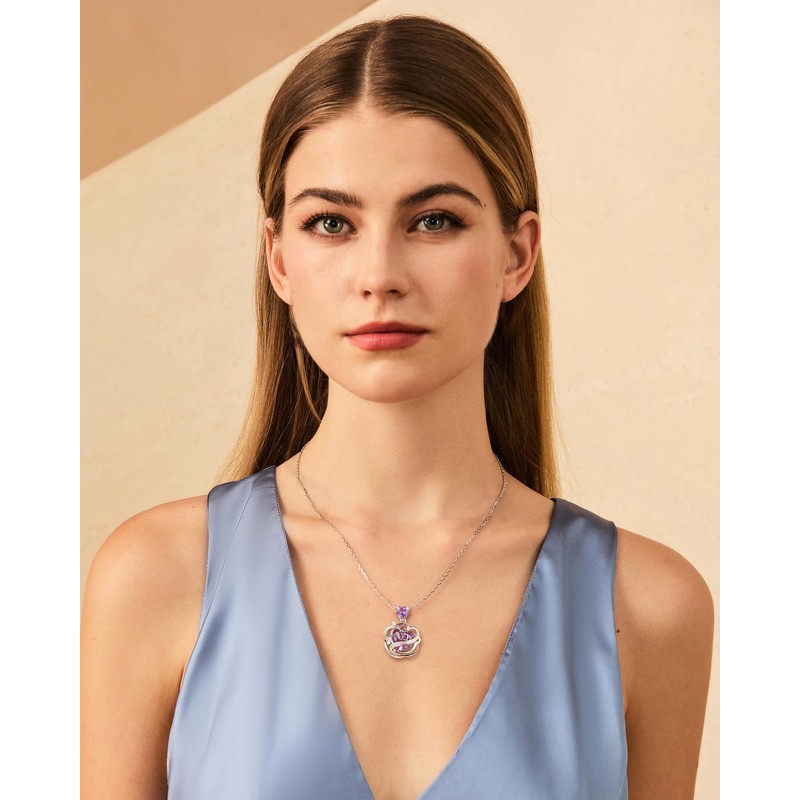 FANCIME Alexandrite Necklace June Birthstone Sterling Silver Rose Pendant Necklace