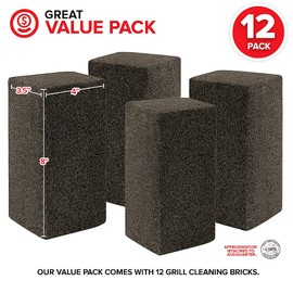 Stock Your Home Grill Cleaning Brick (12 Pack) Heavy Duty Pumice Stone for Flat Tops and Griddles, Blackstone Griddle Cleaner, Non-Scratch Grill Block