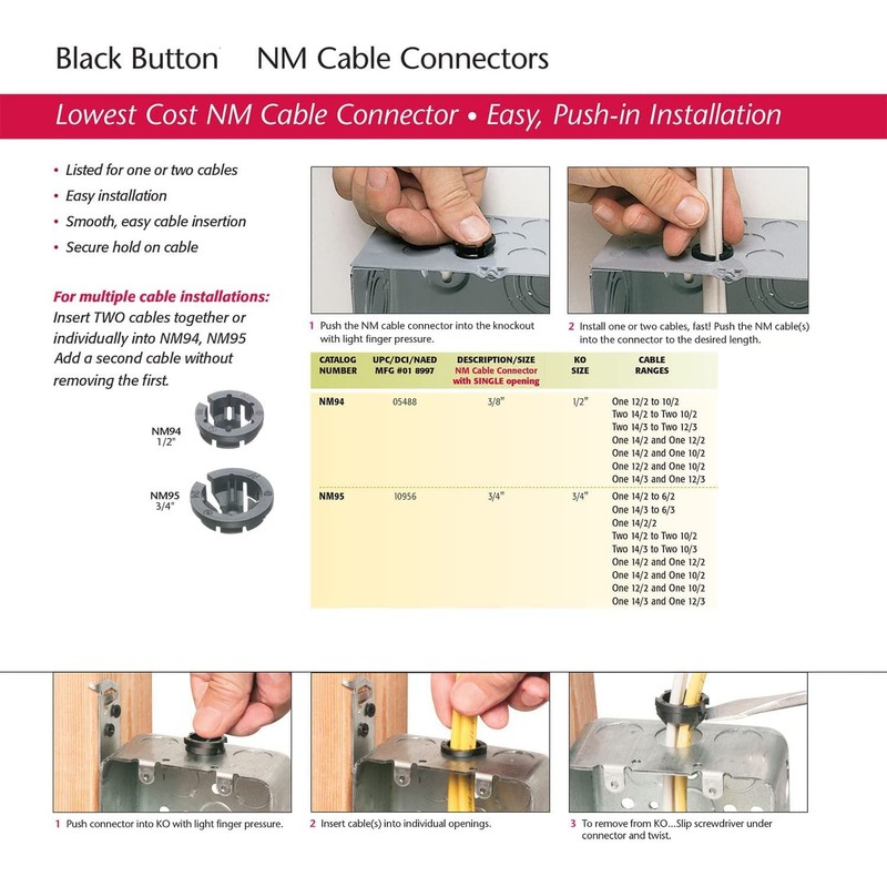 iMBAPrice NM94-25 (25-Pack) Black Button Push-in NM Cable Connector, 3/8