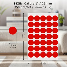 FINDAT 10 Colors Round Labels 1 Inch Vinyl Dot Stickers Self-Adhesive Removable Color Coding Decals Waterproof Circle Tag for Office Home Inventory 350 PCS