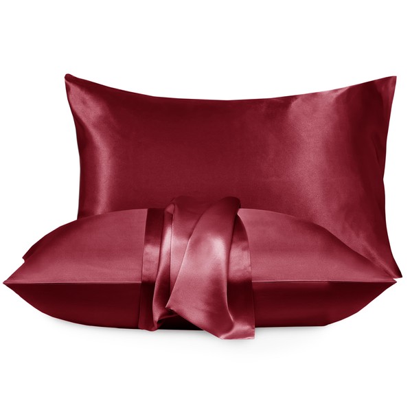 Moonlight Bedding Burgundy Satin Pillowcases 2 Pack – Soft &