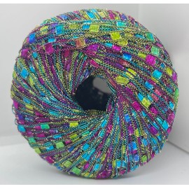 Berlini Ladder Ribbon Glitter Yarn - 50 Grams (1.75 Ounces), 142 Yards #86 Jasmine - Pink Magenta Purple, Blue, Green with Gold Metallic Accent