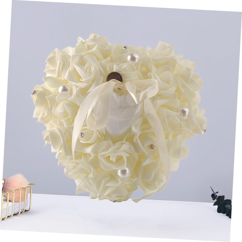 jojofuny Elegant Heart Shape Ring Pillow Wedding Holder Reusable for