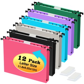 Extra Capacity Plastic Hanging File Folders,12 Pack Reinforced Hang Folder,Heavy Duty 1 Inch Expansion,Filing Cabinet Folders Letter Size for Bulk Files/Medical Charts (No Sealed, Assorted Colors)
