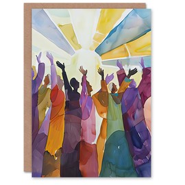 Artery8 Greeting Card Religious Choir Praise Stained Glass Watercolour Blank For Him Or Her Art Birthday Card