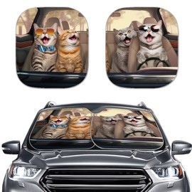 Knextrepoy Funny Cat Sun Shade for Car Windshield, 2 Pcs Blocks Heat and Sun Car Sun Shade Windshield Foldable, Universal Car Front Window Shade Sun Visor for Most Trucks SUVs Vans