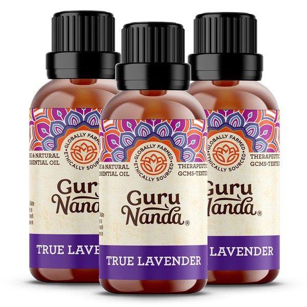 GuruNanda Lavender Essential Oil - 100% Pure Therapeutic-Grade, Undiluted Oil for Aromatherapy & Massage - Helps Relieve Stress & Promotes Calm Sleep - Premium Diffuser Oil (Pack of 3 x 1 Fl Oz)