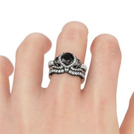 Jeulia 2.3 Carat Milgrain Engagement Ring Set 925 Sterling Silver Women Skull Rings Round Cut Cubic Zirconia Wedding Rings CZ Solitaire Anniversary Promise Rings Romantic Gift (8)