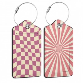 Abstract Colorful Twisted Checkered 2 PCS Luggage Tags, Fintie Privacy Cover ID Label with Stainless Steel Loop and Address Card for Travel Bag Suitcase