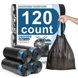 4 Gallon Trash Bags Drawstring, JUKFITA Tear-Free Small Trash Bags, 60 Count Black Unscented Garbage Bags for Bathroom Bedroom Office Kitchen