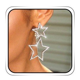 Earent Rhinestone Star Earrings Jewelry Silver Sparkly Dangling Drop Wedding Prom Earring for Women