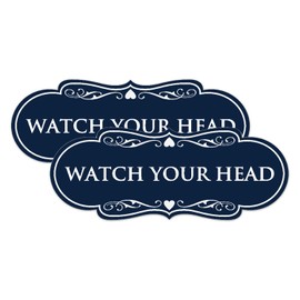 Signs ByLITA Designer Watch Your Head Sign - Easy Installation | Durable Material (Blue) - Medium 2 Pack