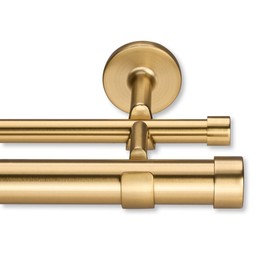 MODE Cambria Designer Series - Premium 3 foot Custom Double Curtain Rod - 1-1/8 inch Large Diameter - Non-Adjustable for a Seamless Look - Premium Designer Brackets and End Caps - Brushed Gold Finish