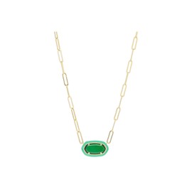 Kendra Scott, Women's, Elisa Enamel Frame Paperclip Necklace, Gold Emerald Illusion, One Size