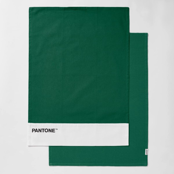 SWEET HOME Pantone™ Set of 2 Tea Towels 50 x 70 cm 100% Cotton 220 g 1 Plain with Logo and 1 Honeycomb Design 2 Pieces Green