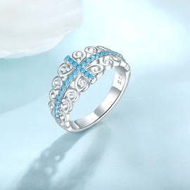 Starchenie Cross Ring Round Turquoise 925 Sterling Silver Rhodium Plated Ring for Women