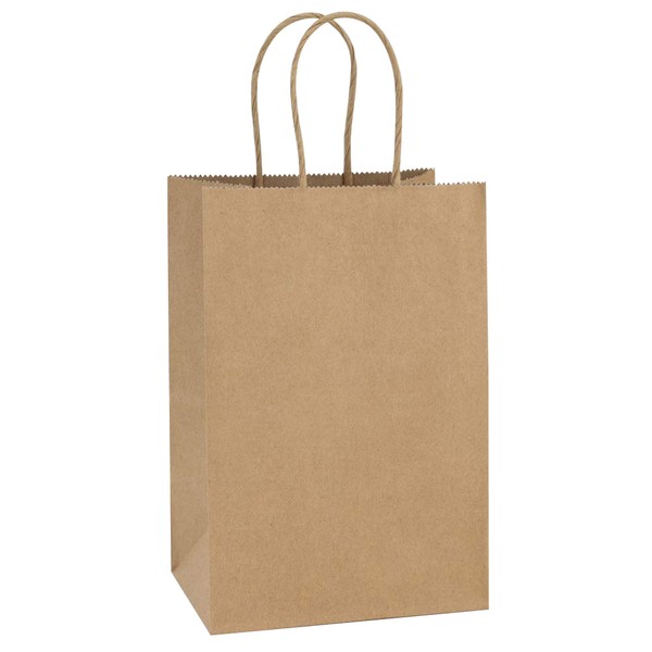 Flexicore Packaging® | Size: 5.25"x3.25"x8" | Brown Kraft Paper Bags, Shopping, Merchandise, Party, Gift Bags (Brown, 100 Bags)
