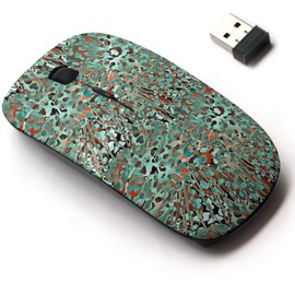 mouse inalámbrico de 2.4 G con bonito diseño de patrón para todos los portátiles y computadoras de computadora con nanorreceptor - Leopardo Acuarela Negro