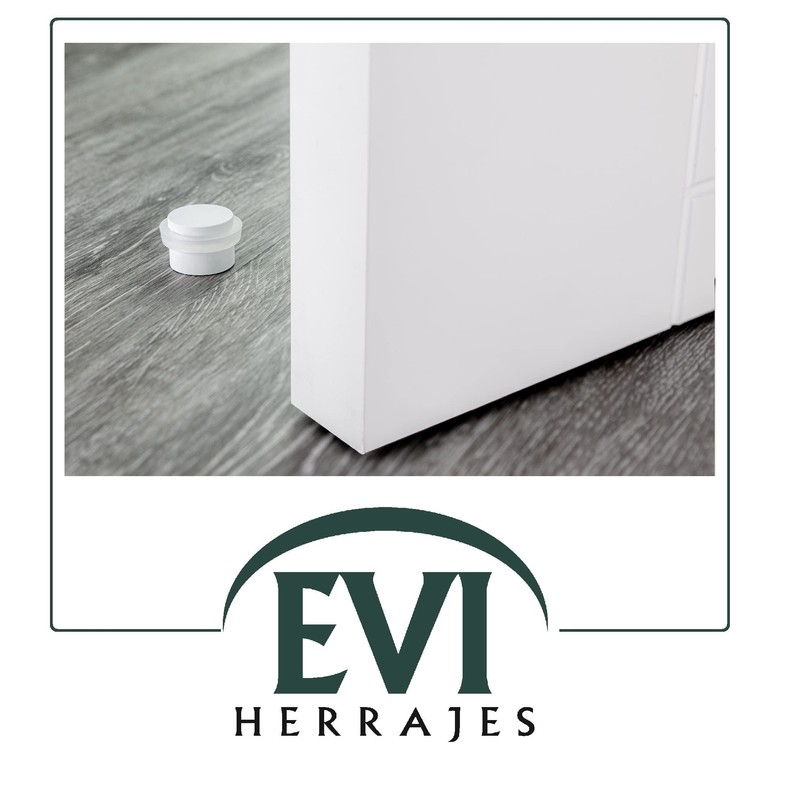 EVI Herrajes Selbstklebender Türstopper, Edelstahl, Weiß Lackiert, Weißer Gummi, Ref.