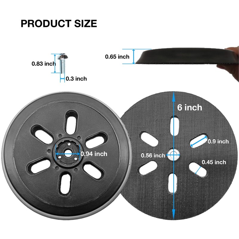 6 Inch 6 Hole Hook and Loop Sander Hard Backing